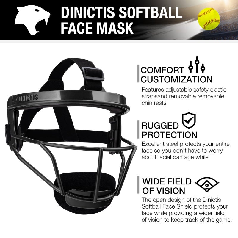 Dinictis Softball Face Mask, Lightweight, Comfortable, with Wide Field Vision, Durable and Safe Face Guards, Premium Protective Softball Fielder's Mask-Black-Youth(M) - Image 4